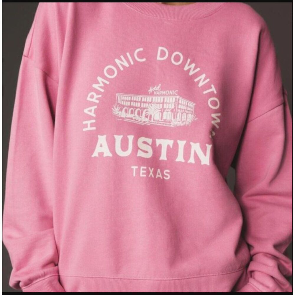 Anthropologie Maeve City Crew Sweatshirt Austin Texas Cotton Bubblegum Pink L